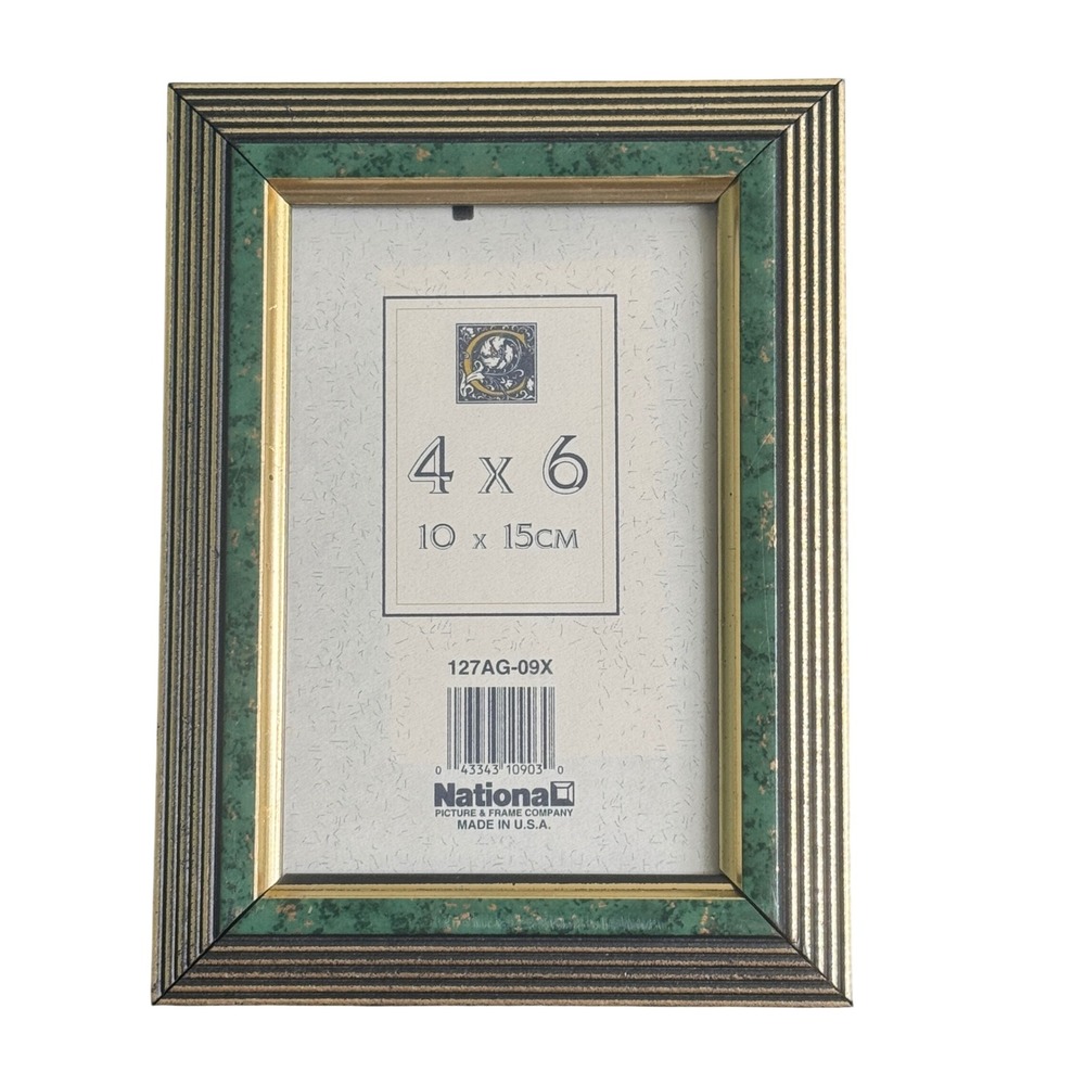 National Picture & Frame Co Green Marble Gold Ribbed 4x6 Photo Frame